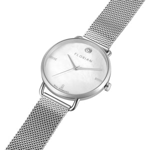 Ocean Diamond MOP Dial Silver Mesh Watch | 36mm