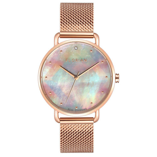 Candy Diamond Colorful MOP Dial Rose Gold Mesh Watch | 36mm