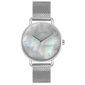 Candy Diamond Colorful MOP Dial Silver Mesh Watch | 36mm
