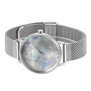 Candy Diamond Colorful MOP Dial Silver Mesh Watch | 36mm