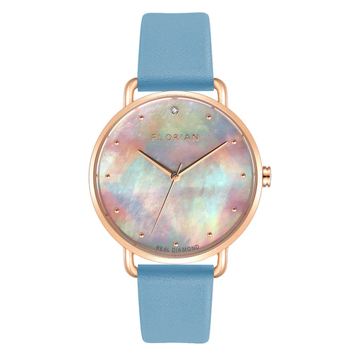 Candy Diamond Colorful MOP Dial Angel Blue and Rose Gold Watch | 36mm