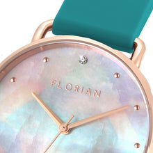 Load image into Gallery viewer, Candy Diamond Colorful MOP Dial Aqua Green and Rose Gold Watch | 36mm
