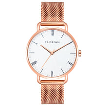 Load image into Gallery viewer, Classic Roman Silver White Dial Rose Gold Mesh Watch | 36mm
