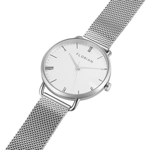 Classic Roman Silver White Dial Silver Mesh Watch | 36mm
