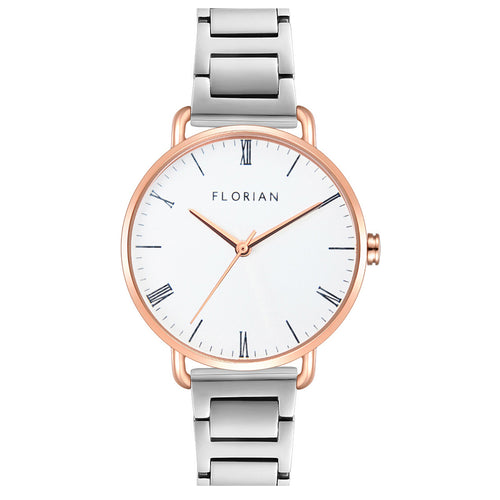 Classic Roman Silver White Dial Silver and Rose Gold Bracelet Watch | 36mm