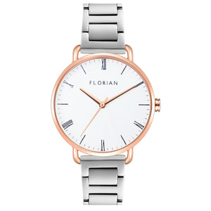 Classic Roman Silver White Dial Silver and Rose Gold Bracelet Watch | 36mm
