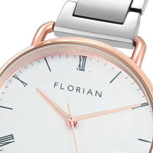 Classic Roman Silver White Dial Silver and Rose Gold Bracelet Watch | 36mm