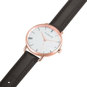 Classic Roman Silver White Dial Eagle Black and Rose Gold Watch | 36mm