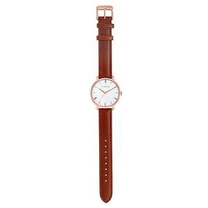 Classic Roman Silver White Dial Timber Tan and Rose Gold Watch | 36mm