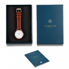 Load image into Gallery viewer, Classic Roman Silver White Dial Timber Tan and Rose Gold Watch | 36mm
