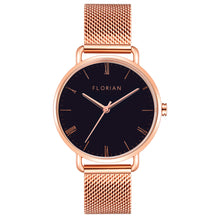 Load image into Gallery viewer, Classic Roman Black Dial Rose Gold Mesh Watch | 36mm
