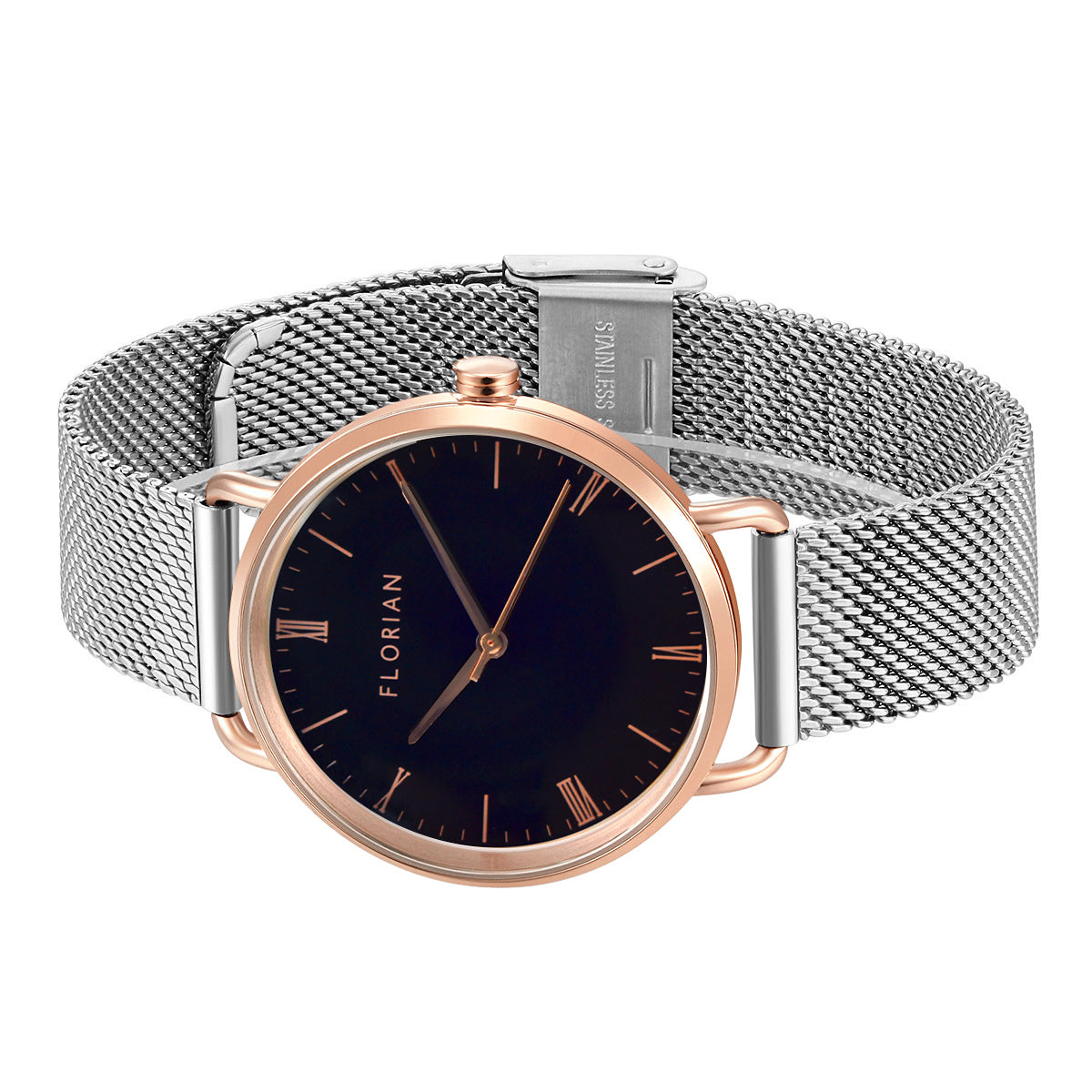 Rovina Black (silver) faded unisex watch mesh material rose gold interior WElevenCPI-83_1600x.jpg?v=  main image 3