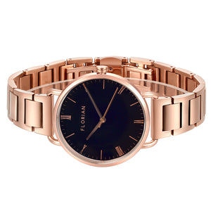 Classic Roman Black Dial Rose Gold Bracelet Watch | 36mm