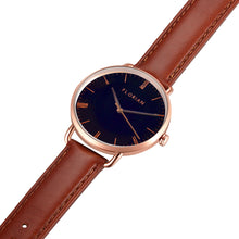 Load image into Gallery viewer, Classic Roman Black Dial Timber Tan and Rose Gold Watch | 36mm

