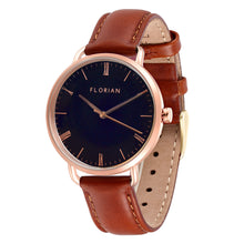 Load image into Gallery viewer, Classic Roman Black Dial Timber Tan and Rose Gold Watch | 36mm
