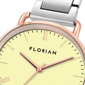 Classic Roman Lemon Yellow Dial Silver and Rose Gold Bracelet Watch | 36mm