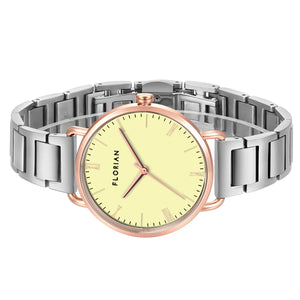 Classic Roman Lemon Yellow Dial Silver and Rose Gold Bracelet Watch | 36mm