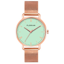 Load image into Gallery viewer, Classic Roman Palm Green Dial Rose Gold Mesh Watch | 36mm
