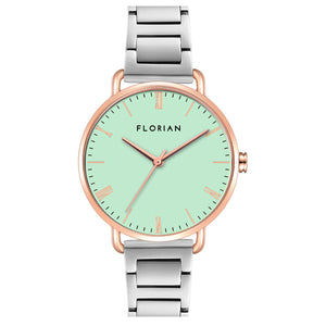 Classic Roman Palm Green Dial Silver and Rose Gold Bracelet Watch | 36mm
