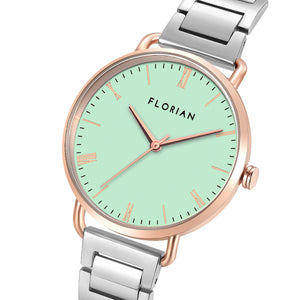 Classic Roman Palm Green Dial Silver and Rose Gold Bracelet Watch | 36mm