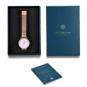 Classic Roman Milky Purple Dial Rose Gold Mesh Watch | 36mm