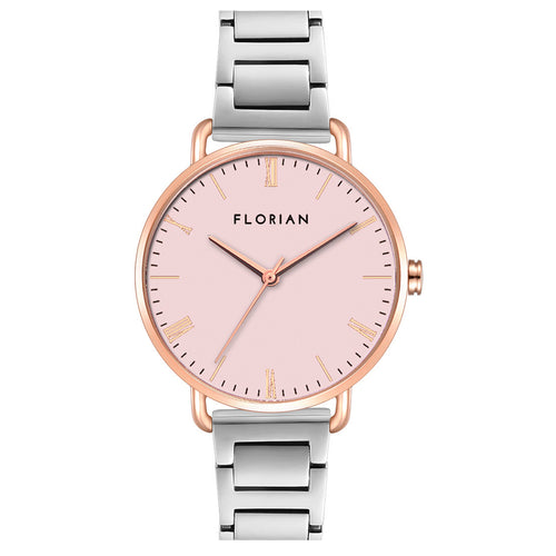 Classic Roman Pastel Pink Dial Silver and Rose Gold Bracelet Watch | 36mm