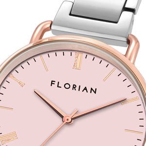 Classic Roman Pastel Pink Dial Silver and Rose Gold Bracelet Watch | 36mm