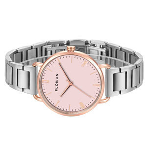 Classic Roman Pastel Pink Dial Silver and Rose Gold Bracelet Watch | 36mm