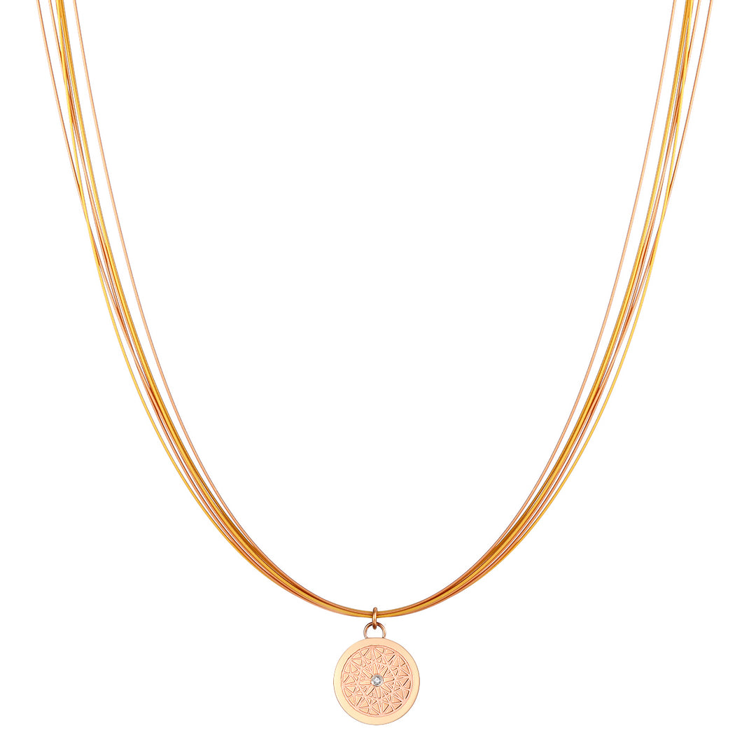 Aroma Wire Diamond Champagne Gold and Rose Gold Necklace