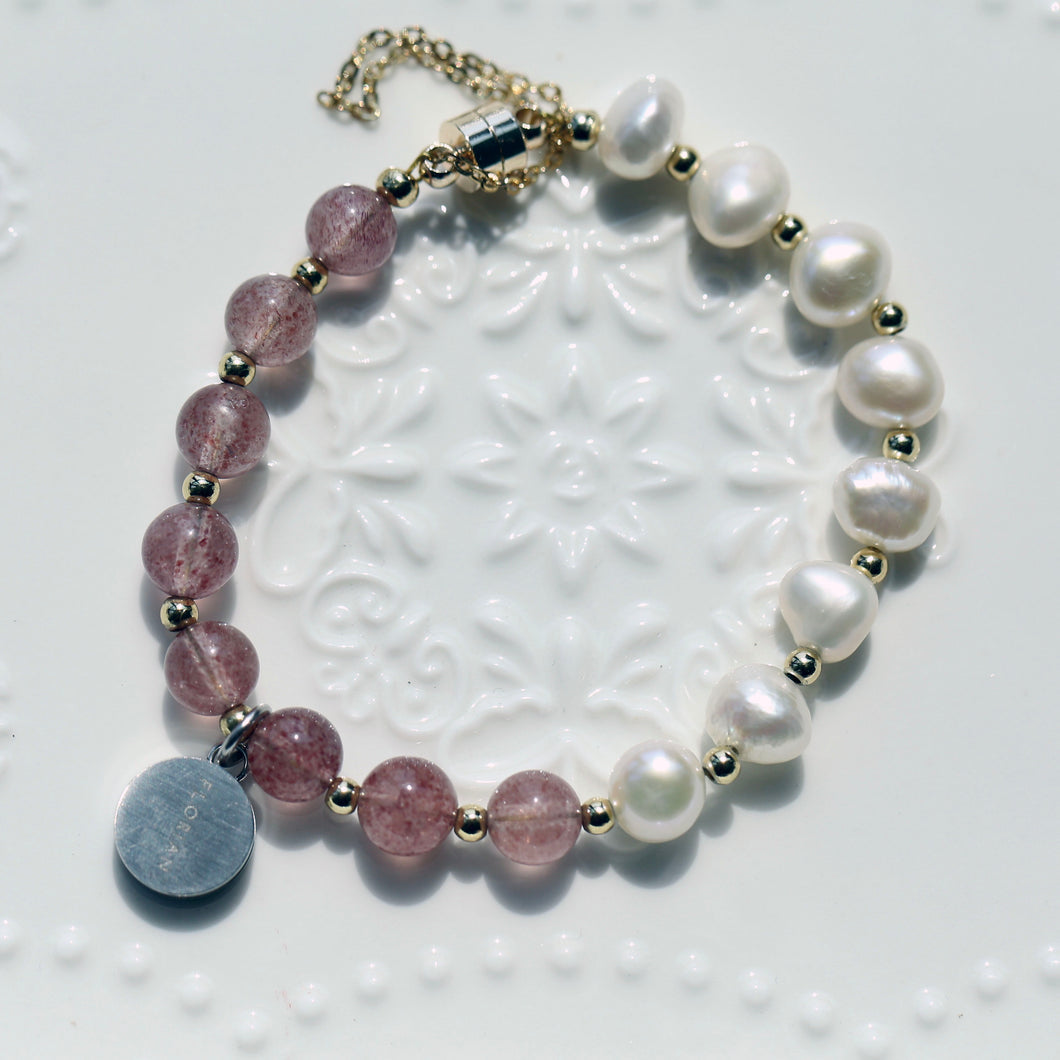 Aroma GEM Pearl x Strawberry Quartz Bracelet | 8mm