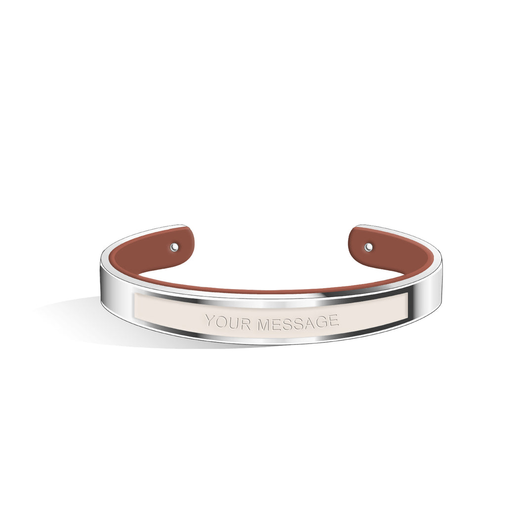 Petite Tailor Ivory White & Tenne Brown and Silver Bangle | 9mm
